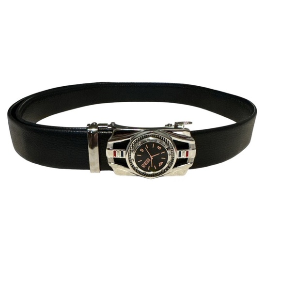 Other - Black Leather Watch Belt with Silver Buckle Watch 🔥 49in